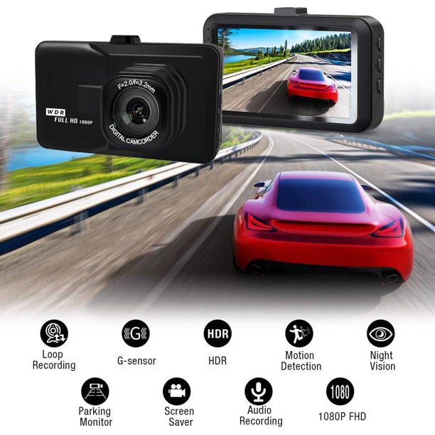 Camara Para Carro Recorder Coche 1080P FHD Vision Noche Gran Angular Auto  NUEVO