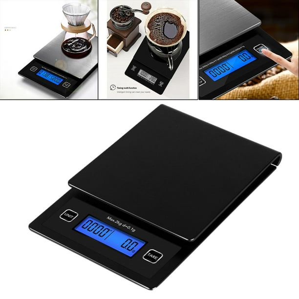 Báscula de café de goteo te portátil 3 kg / 0.1G Báscula electrónica de  joyería profesional y pantalla LCD retroiluminada Báscula de cocina Negro  Macarena balanza de cafe