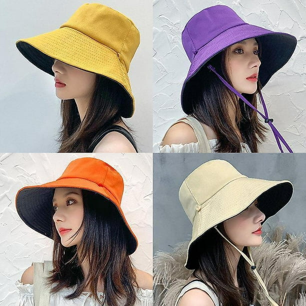 Sombrero de pescador plegable de doble cara para mujeres y niñas, sombrero  de sol de verano, gorra de pescador con visera, sombreros de protección  solar de ala ancha Anti-uv, gorras ShuxiuWang 8390611602208