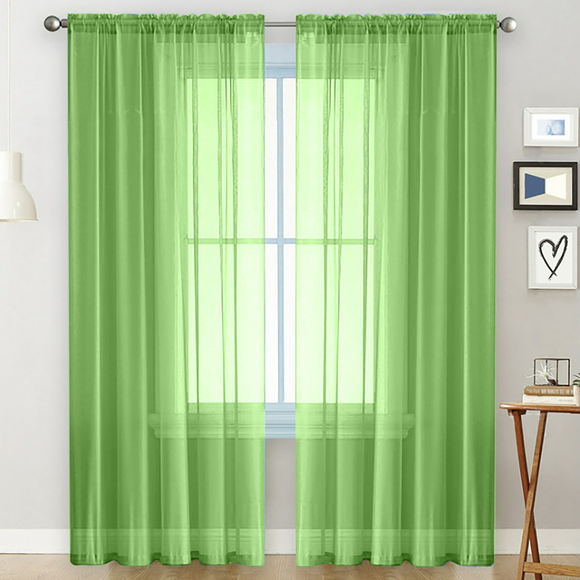  Cortinas de encaje verde con cuentas para comedor, sala de  estar, bolsillo para barra, panel de gasa transparente, bordado flexible,  filtro de luz, cortinas de tul para privacidad para dormitorio, 