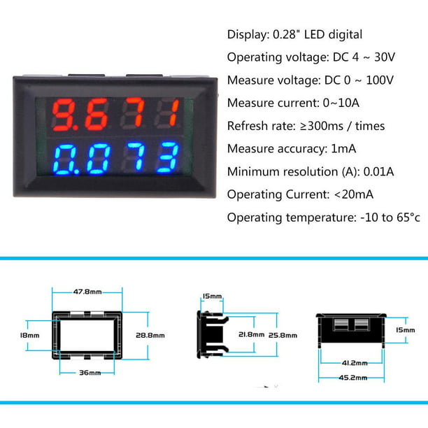  Voltímetro amperímetro digital, 3 dígitos CC 0-100V