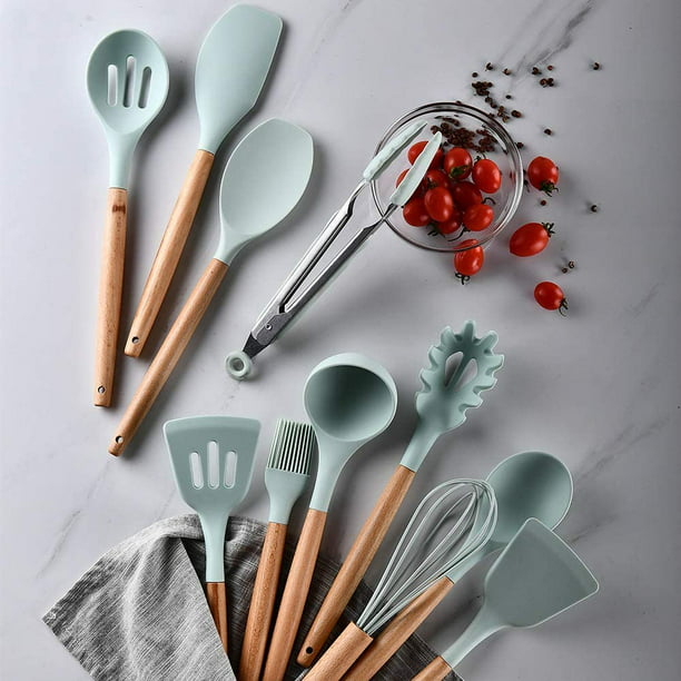 Juego de utensilios de cocina de silicona, 8 utensilios de cocina  antiadherentes con mango de acero inoxidable, herramientas de cocina  resistentes al