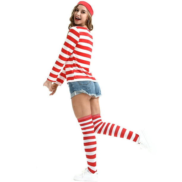 Disfraz para adulto, camiseta de rayas rojas y blancas, disfraz de cosplay  de Halloween (XXXL, mujer) : : Juguetes y Juegos