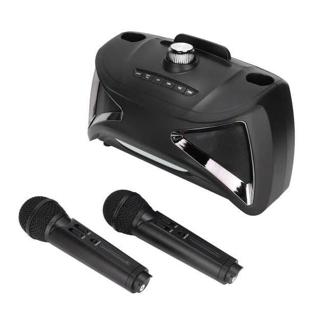 Máquina de karaoke portátil potentes altavoces PA con 2 micrófonos  inalámbricos luces LED máquina de karaoke con tarjeta de memoria AUX/USB  recargable para niños y