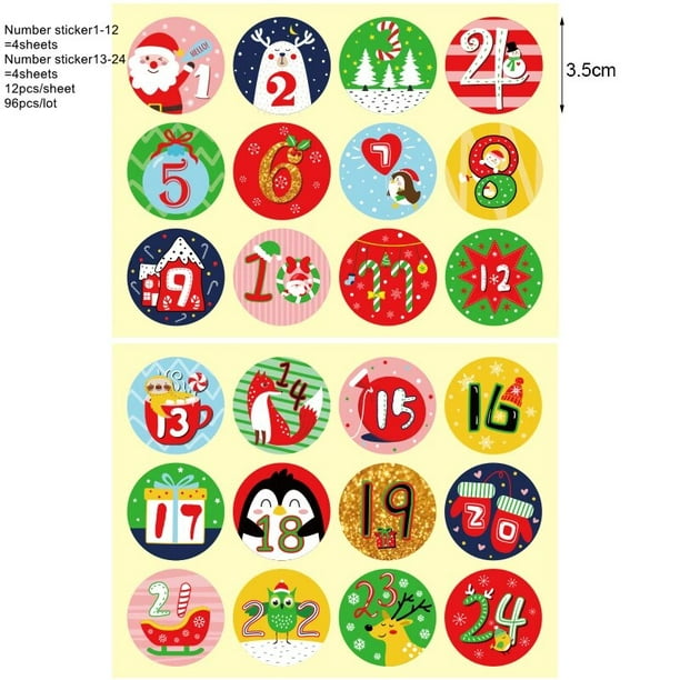 Pegatinas de números de calendario de adviento de Navidad, etiquetas de  sellado de embalaje de ciervo de Santa Claus, decoración de fiesta de  Navidad