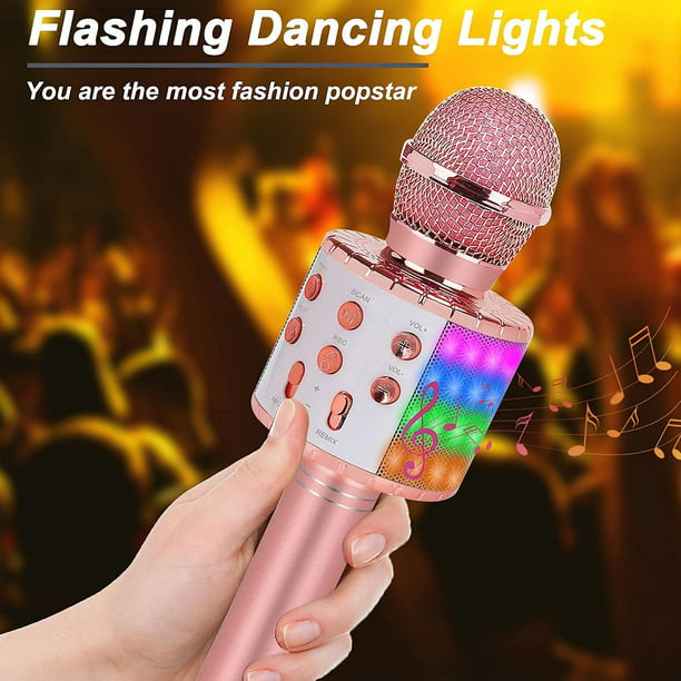 Micrófono inalámbrico Bluetooth para karaoke, máquina de karaoke recargable  para niños, el mejor regalo para niños y adultos (oro rosa)