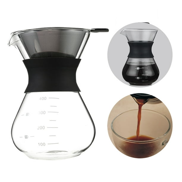 Home Pour Over Coffee Brewer - Cafetera de goteo manual con jarra de vidrio  resistente y tapa, filtro reutilizable de acero inoxidable sin papel e  infusor de té-400ml Adepaton 2021668-2