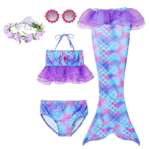 Comprar Disfraz de sirena para niñas, vestido para niños, traje de baño  pequeño con cola, traje de baño Ariel para niños
