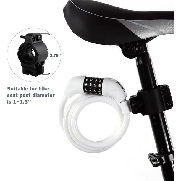 Candado para bicicleta, cable de candado para bicicleta de 1,2 m Combinación  reiniciable segura en espiral con soporte de montaje, 1/2 de diámetro JAMW  Sencillez