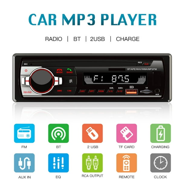 Reproductor Bluetooth MP3 con radio FM y entradas auxiliares y micrófono.  Control remoto incluido. 