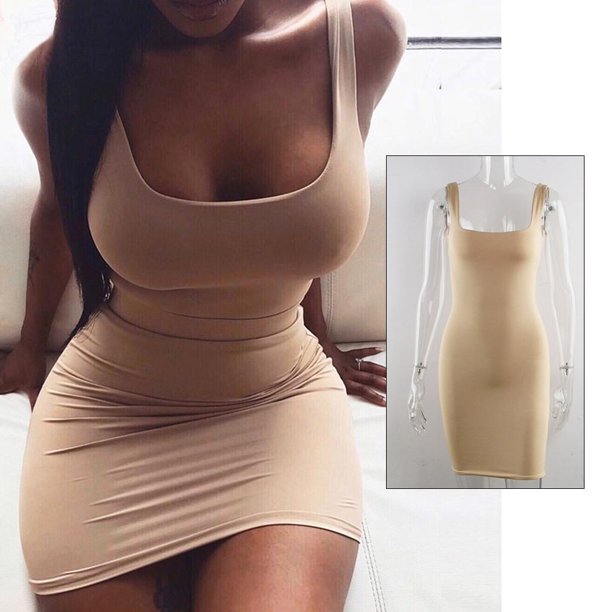 Vestido sin mangas de verano sin mangas ceñido al cuerpo para mujer, cuello  cuadrado, correa ancha, ajustado, mini vestido corto de fiesta elástico XS  Macarena Vestido de tirantes