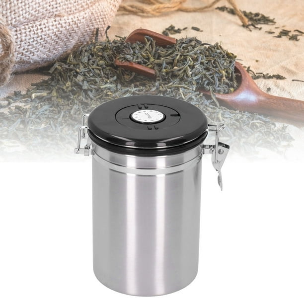 Recipiente de café hermético-recipiente de café en grano con válvula de  CO2-con cuchara medidora-1,8 L (plata) Afortunado Sencillez