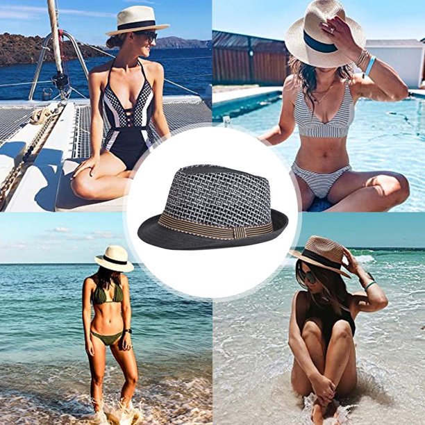 Sombrero de circunferencia de 56-58cm, sombreros para hombres y mujeres,  sombreros para el sol de verano, sombreros de paja de jazz con protector
