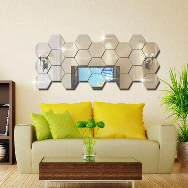  Shappy Adhesivo de espejo de pared extraíble para decoración  del hogar, sala de estar, dormitorio, 0.6-5.3 in, 32 piezas (plateado) :  Herramientas y Mejoras del Hogar