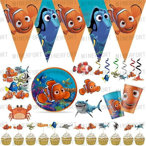 Animación Buscando a Nemo Decoración de fiesta de cumpleaños Fiesta infantil  Buscando a Nemo Globos Vajilla desechable Platos Servilletas Remolinos