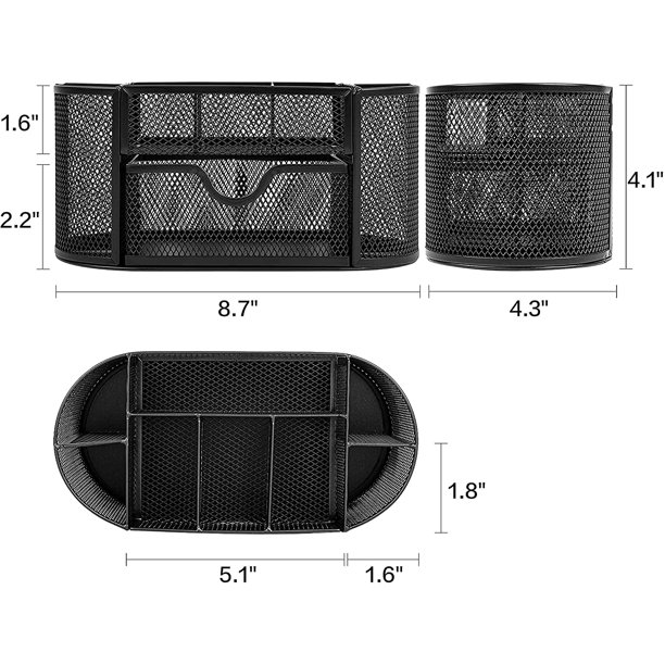  deli Organizador de escritorio de malla para oficina con  soporte para bolígrafos, organizador de escritorio de metal estacionario, 7  compartimentos, color negro : Productos de Oficina