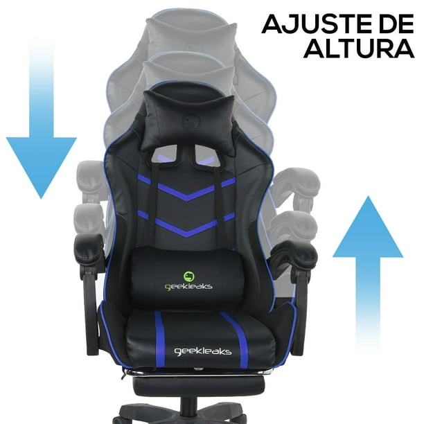 Silla Gamer Azul con descansa pies, reclinable y cojines lumbar y cabecera  - Del Río Solutions Online