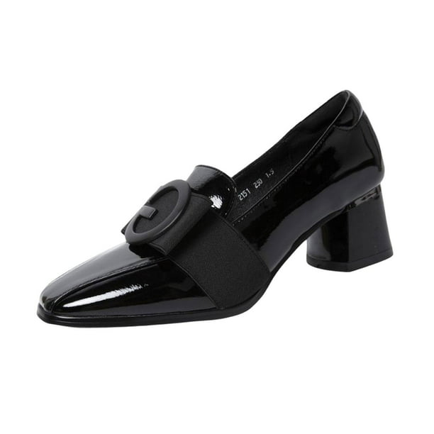 Zapatos de tacón bajo para mujer de 2.5 pulgadas, puntera cerrada, tacón de  gatito, sin cordones, de negocios, de cuero, zapatos elegantes