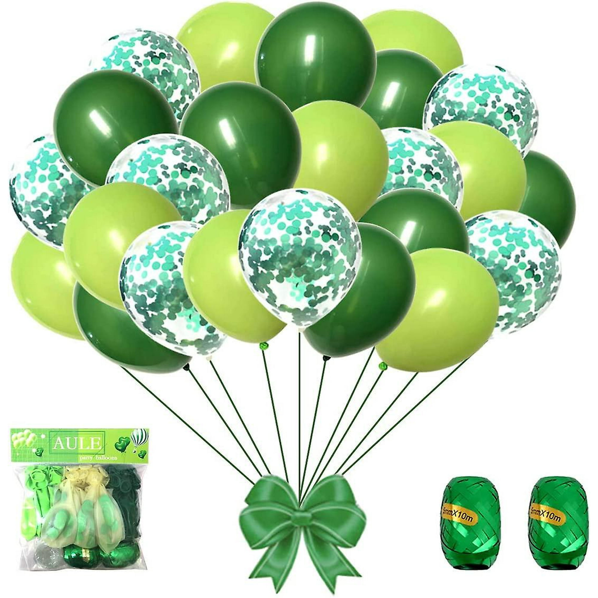 Zesliwy Paquete de 100 globos de látex verdes, globos de color verde oscuro  de 12 pulgadas y globos verde claro con cinta verde para fiesta temática