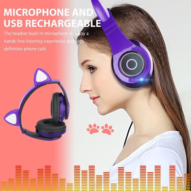 Auriculares inalámbricos Bluetooth para niños, adolescentes y adultos,  auriculares Bluetooth con micrófono, auriculares de oreja de gato para  niñas y