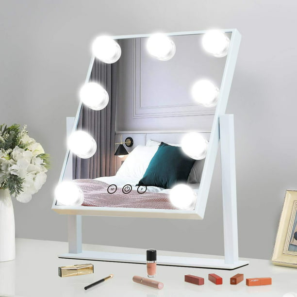 Espejo de maquillaje, luz led de escritorio, luz de relleno grande, espejo  de tocador, espejo de escritorio, espejo de belleza con bombilla (versión  recargable) Vhermosa JQWJ414
