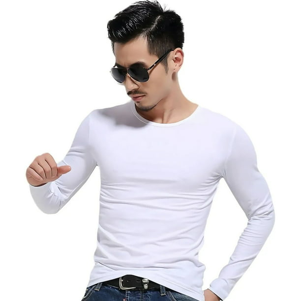Camiseta de manga larga para hombre camiseta clásica blanca con