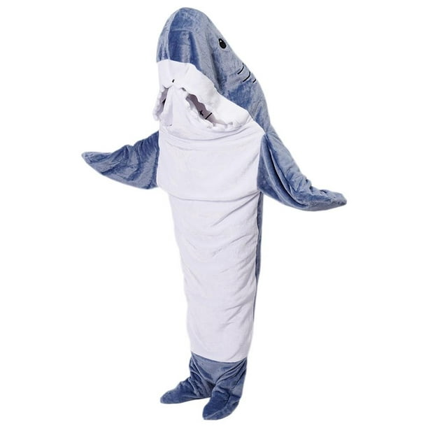 Pijama de manta de tiburón para adultos, saco de dormir de franela
