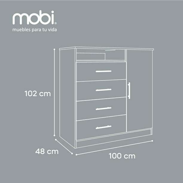 Mobi Cómoda Ropero 100cm Madera Malta Chocolate 4 Cajones Mobi Muebles  Elegante