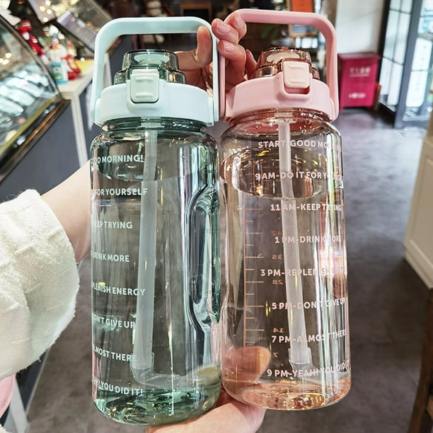 Botella de agua de 1 litro con pajita para mujer y niña, botella