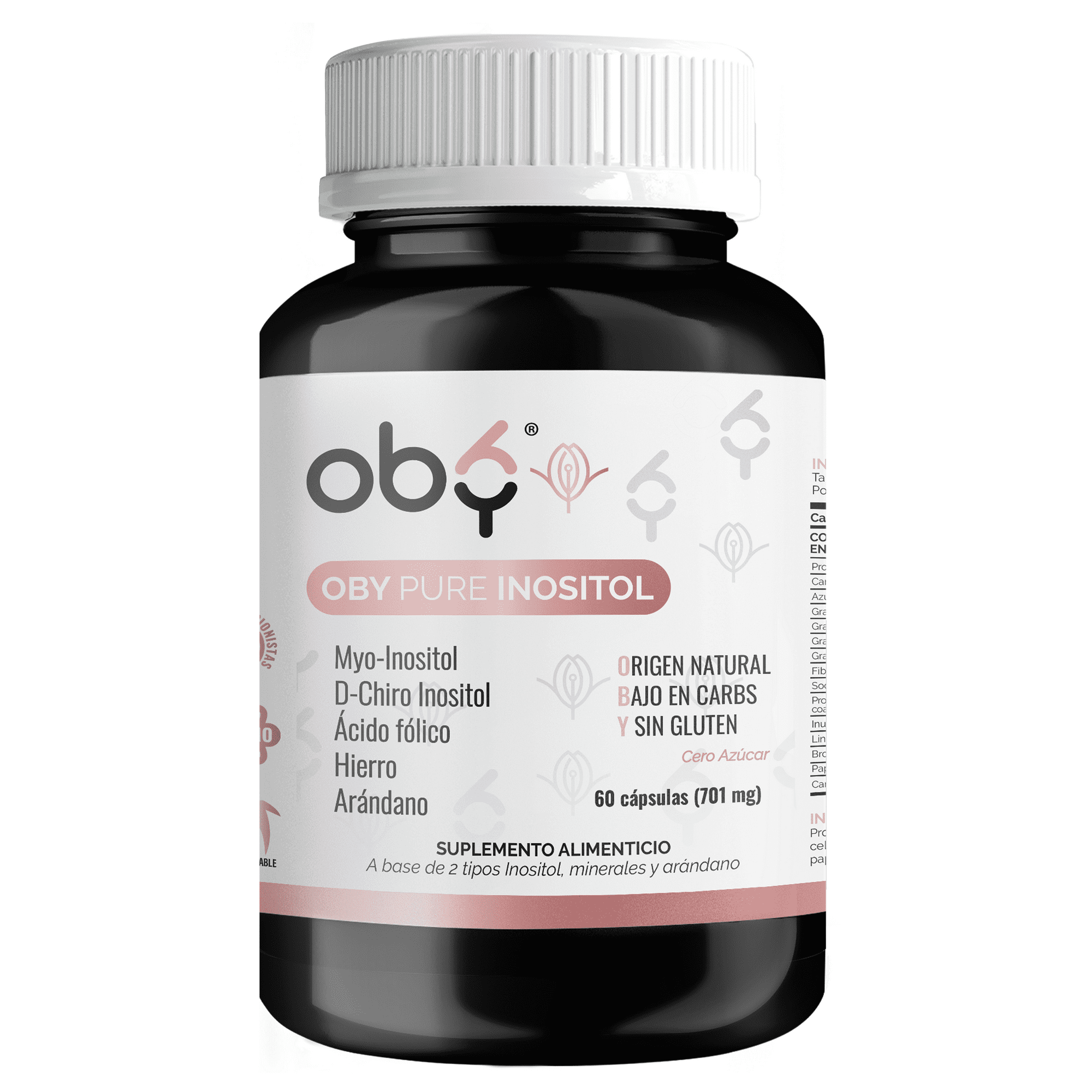 Suplemento de inositol myo inositol y d-Chiro-Inositol, ácido fólico, hierro y extracto de arándano | 60 cápsulas | multivitaminico mujer oby pure inositol