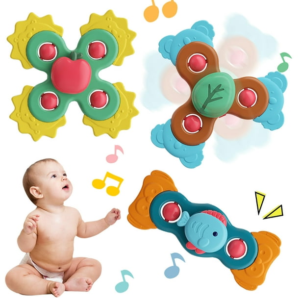 3 Piezas Ventosa Spinner Juguete del bebé, Juguete de baño para el bebé,  Juguete sensorial para