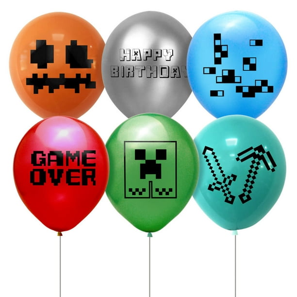 Minecraft cumpleaños bandera pastel tarjeta globo conjunto pixel juego  suministros de decoración para fiesta Sincero Electrónica