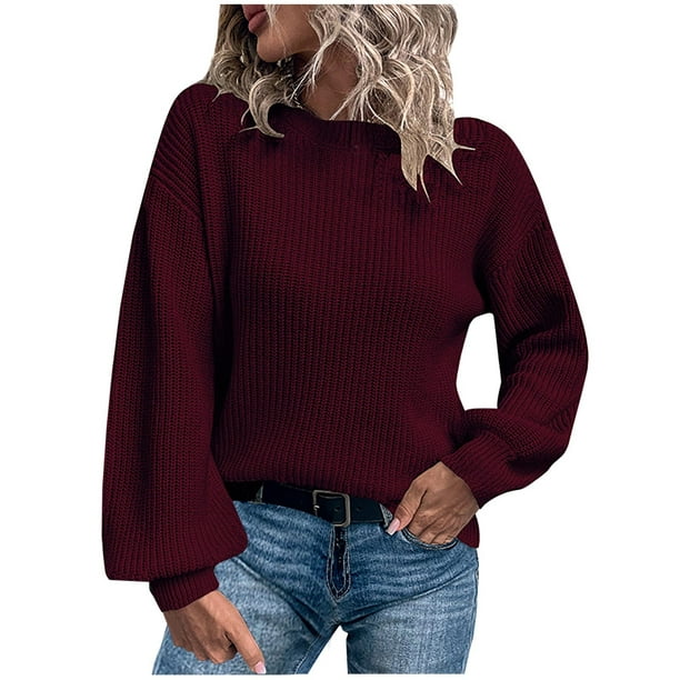 Suéteres mujer Suéteres de otoño Cuello redondo Color sólido Manga larga Pullove Casual To Odeerbi | Aurrera en línea