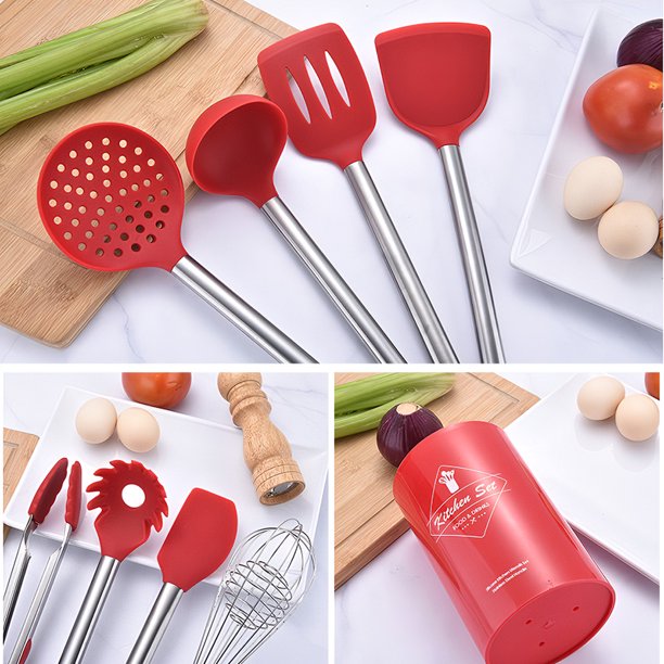 Set De 12 Piezas Utensilios De Cocina De Silicona Roja