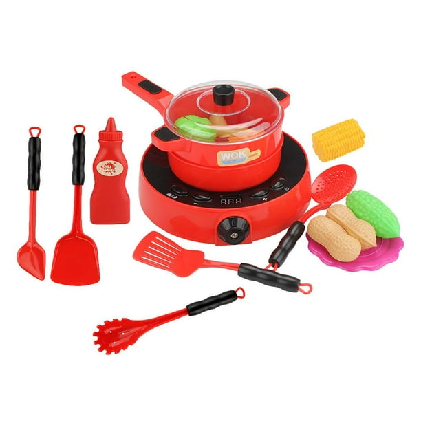 61pzs Juguetes De Cocina Para Ninos Utensilios Cocina Comida Color Rojo