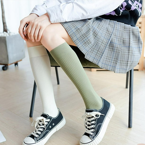 Calcetines largos hasta la rodilla para niño y niña, calcetín de tubo para  uniforme escolar, blanco