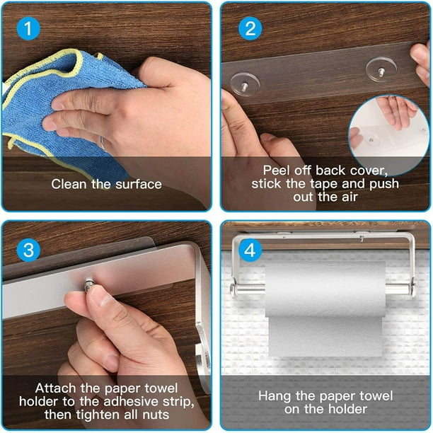 Soporte adhesivo para toallas de papel debajo del gabinete y montaje en  pared, sin perforaciones, adecuado para cocina y baño, color negro