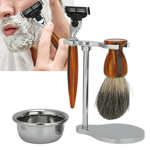 Brocha de afeitar Maquinilla de afeitar, 4 piezas Brocha de afeitar  profesional para hombres Brocha de afeitar Tazón de jabón Funcionalidad  versátil