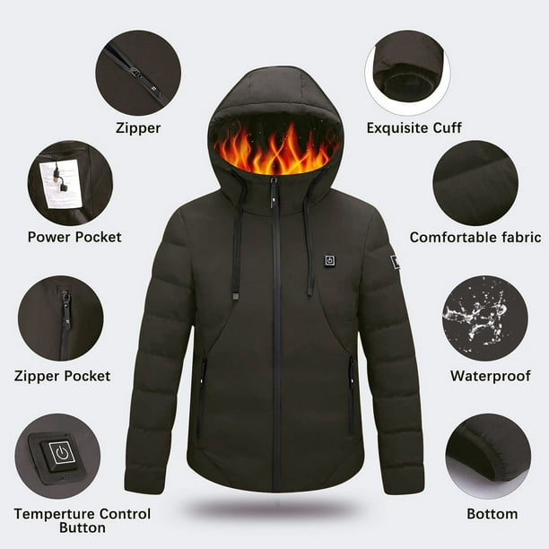 APIVOE Chamarras térmicas unisex para mujeres y hombres, chaquetas térmicas  cálidas de invierno recargables USB con capucha acolchada chaqueta térmica