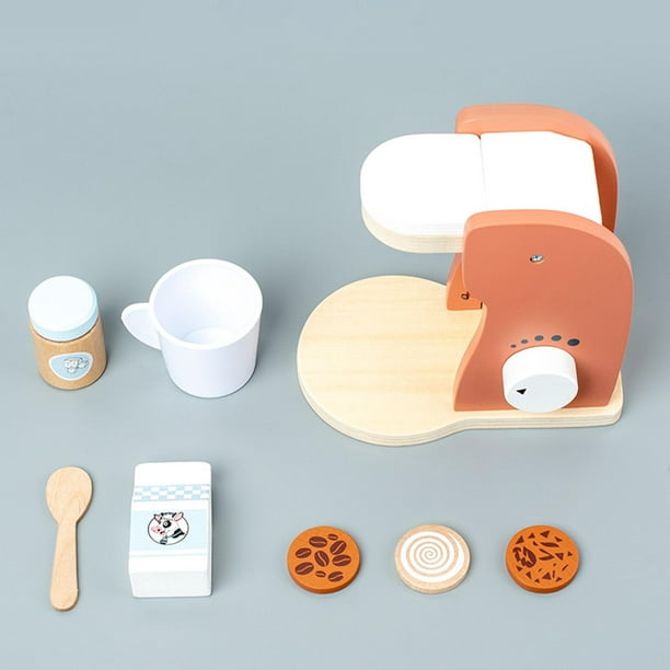 Play Kitchen Accessories - Cafetera de madera para niños, cafetera de  juguete, juego de cocina para niñas y niños (máquina de café) (negro)