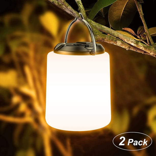 Linterna de camping recargable [paquete de 2], lámpara LED recargable  Blukar para camping, luz blanca cálida de 3000 K, 3 modos de brillo  ajustable, 10 horas + tiempo de batería, lámpara portátil