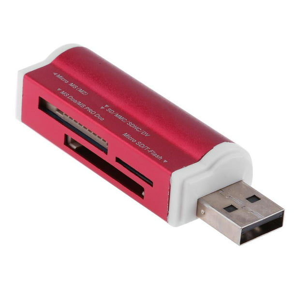 Lector de tarjetas de memoria múltiple USB2.0 4 en 1 para SD/SDHC/Mini  SD/MMC/TF (Rojo)