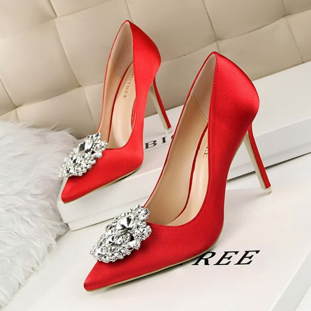 Zapatos de tacón alto con diamantes de imitación para mujer, zapatos finos puntiagudos Wmkox8yii hfjk710 | en línea