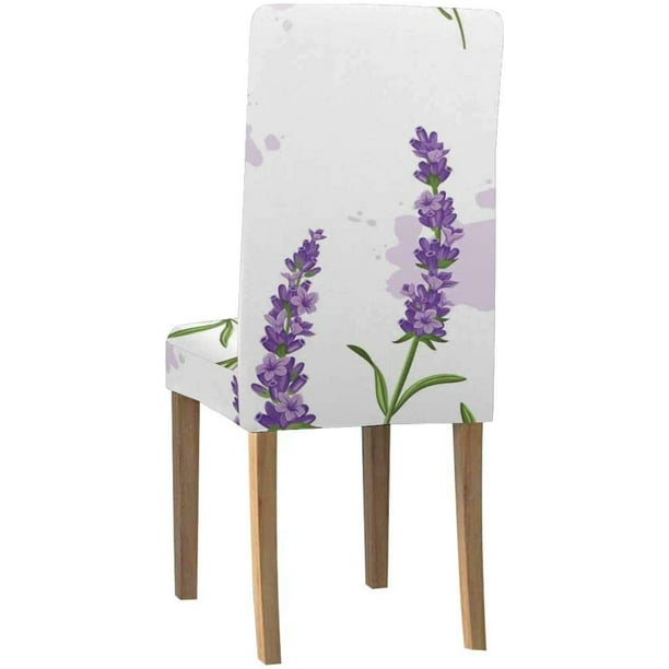 Juego de 4 fundas elásticas para sillas de comedor, diseño de flores de  lavanda moradas, suaves y lavables, fundas para sillas de cocina, protector  de