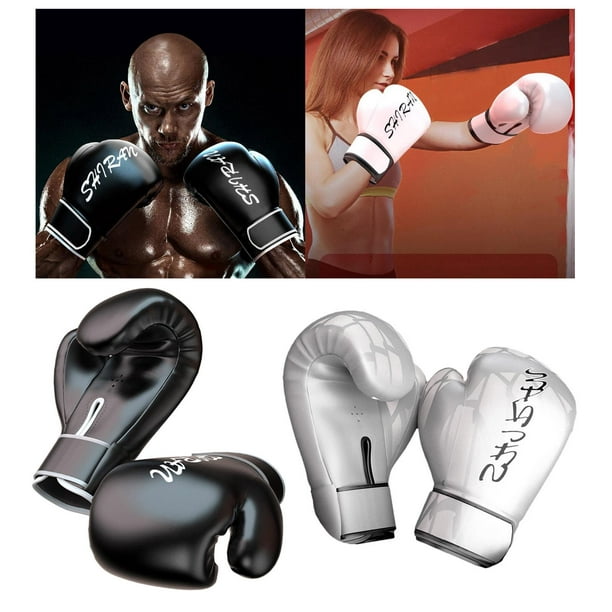 Guantes de boxeo en cuero blanco de 16 oz Sparring, Grappling, Kickboxing,  guantes de lucha, entrenamiento de Muay Thai, guantes de bolsa pesada para