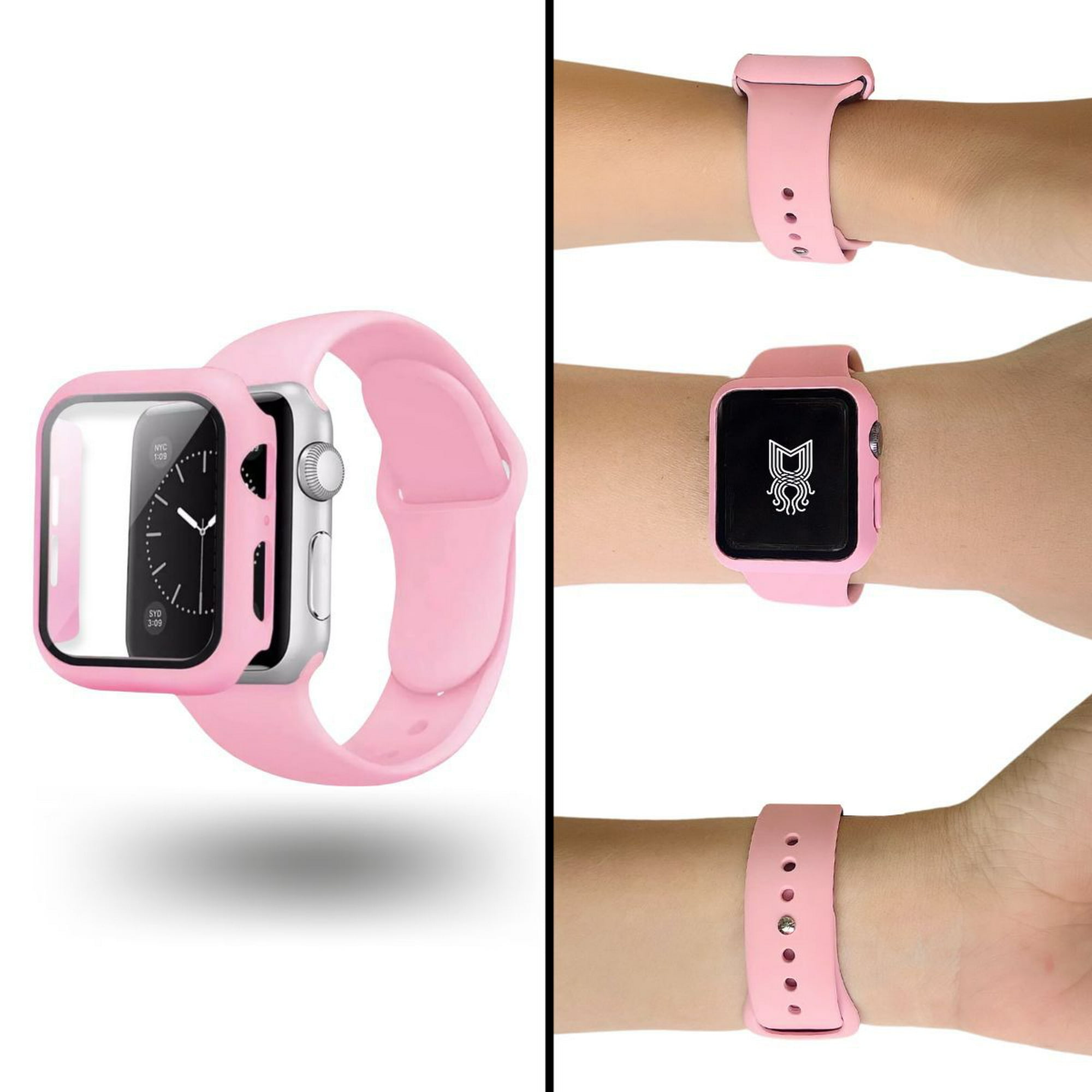 Correa para apple watch compatible con 38mm / 40mm de silicón + case protector de pantalla con cristal templado. mamá pulpo silicón con case