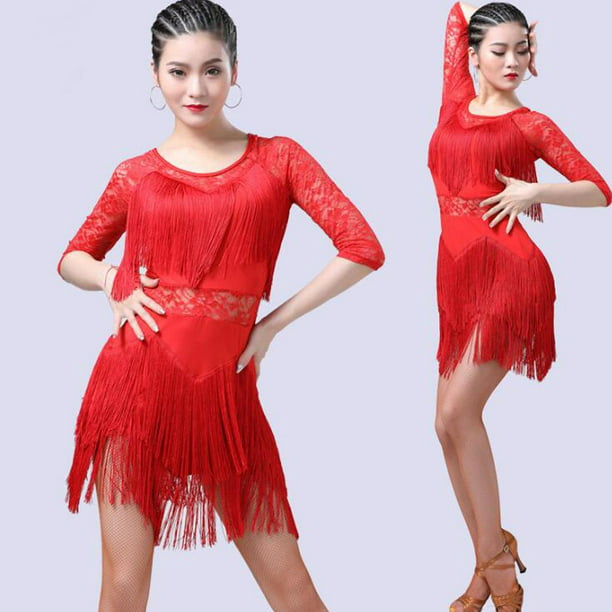 Trajes de baile latino rojo para mujer, ropa de baile de salsa
