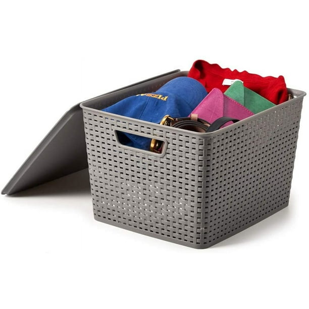 Paquete de 6 cestas organizadoras para cestas tejidas de plástico gris  multiuso