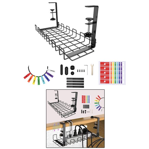 Bandeja de gestión de cables debajo del escritorio Sin soporte para cables  de perforación Mantenga el espacio limpio para la oficina y el hogar Mesa ,  negro Sunnimix bandeja de gestión de