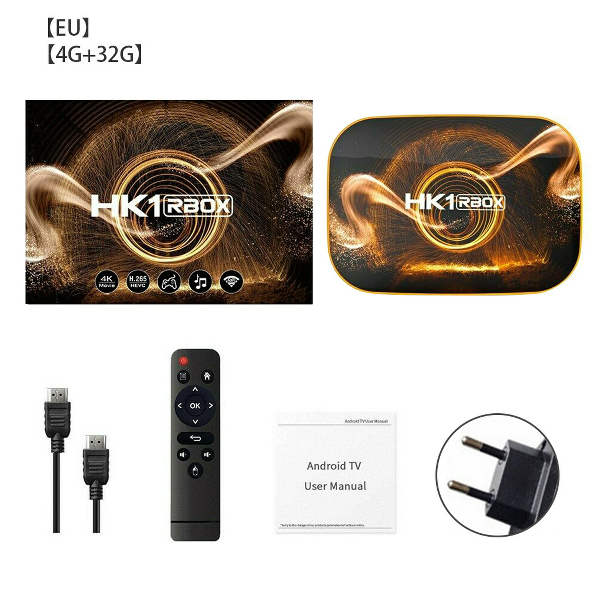 TV Box 4K HD Control remoto TV Box WiFi Reemplazo de reproductor multimedia  de cuatro núcleos para Android 10.0, enchufe de la UE, 4G + 32G Inevent  EL000916-04B